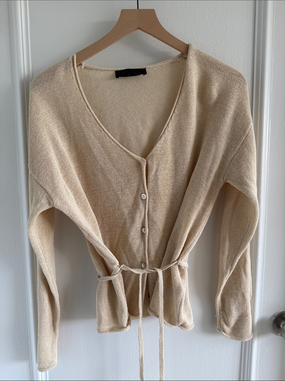 Zara Cream Tie-Waist V-Neck Cardigan